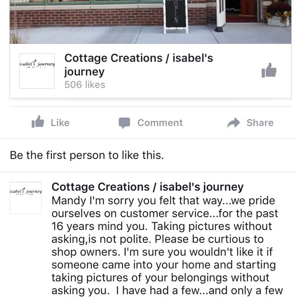 Cottage Creations - Response from owner to rating given on FB - Flowers & Gifts Near Me - Frankfort, Illinois
