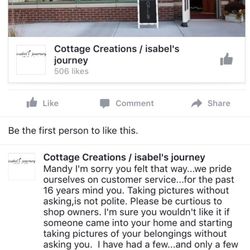Cottage Creations - Response from owner to rating given on FB