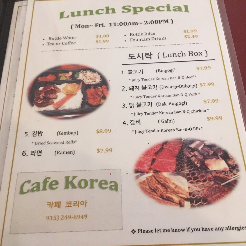 Cafe Korea - Menu - Korean Near Me - El Paso, Texas Cafe Korea - Menu - Korean Near Me - El Paso, Texas