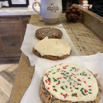Schmackary's - Funfetti Cookie (closest pictured), Ginger Rogers (middle) and Hummingbird vegan cookie (end) - Desserts Near Me - New York, New York Schmackary's - Funfetti Cookie (closest pictured), Ginger Rogers (middle) and Hummingbird vegan cookie (end) - Desserts Near Me - New York, New York