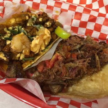 Taco Taco Poway - Shrimp puerquito taco (good but greasy, and carnitas taco - Mexican Near Me - Poway, California