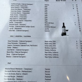 Bistro Mediterranean & Tapas Bar - Red wine list - Spanish Near Me - Westbrook, Connecticut