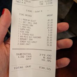 Pricey but tasty lunch for 3 adults, 2 kids. Miku Roll & Bergamot Sour were my faves. Wed 2025-12-24 Pricey but tasty lunch for 3 adults, 2 kids. Miku Roll & Bergamot Sour were my faves. Wed 2025-12-24