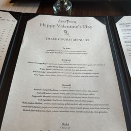 Featured cocktails for Valentine's Day and dinner menu