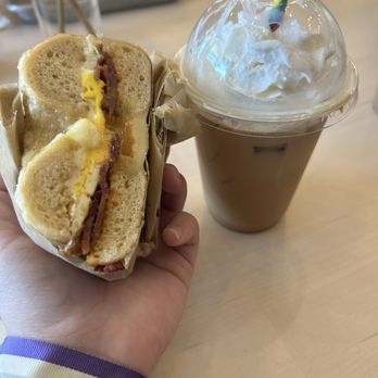 Native Bagel Company - Meat Egg and Cheese Bagel (Bacon) and Iced Raspberry White Mocha - Bagels Near Me - Berea, Kentucky Native Bagel Company - Meat Egg and Cheese Bagel (Bacon) and Iced Raspberry White Mocha - Bagels Near Me - Berea, Kentucky