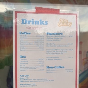 70 & Sunny Coffee - Drink Menu - Coffee & Tea Near Me - Seattle, Washington