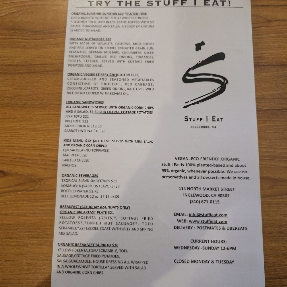 Stuff I Eat - Menu side 2 - Vegan Near Me - Inglewood, California Stuff I Eat - Menu side 2 - Vegan Near Me - Inglewood, California