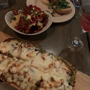 Red's Place - Gluten free pesto pesto flat bread, French onion burger and loaded waffle fries - New American Near Me - Ithaca, New York Red's Place - Gluten free pesto pesto flat bread, French onion burger and loaded waffle fries - New American Near Me - Ithaca, New York