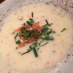 Käfer Bistro - Potato soup; served with smoked salmon