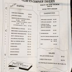 Clayt's Corner Tavern - Menu