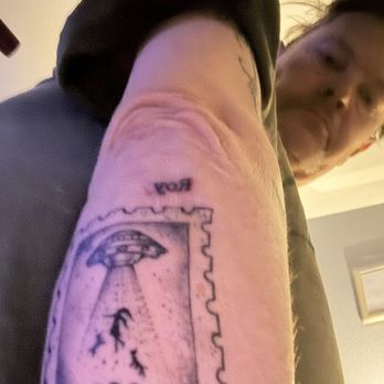 Silver Squid Ink - Stamp with a mothership for my dad - Tattoo Near Me - Las Vegas, Nevada