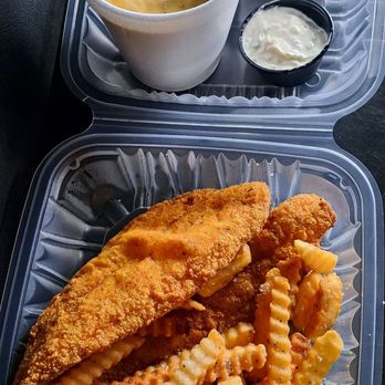 Apple Barrel Restaurant - Catfish, Cole slaw, cheeseburger soup, tartar sauce, and fries. - American Near Me - Percival, Iowa Apple Barrel Restaurant - Catfish, Cole slaw, cheeseburger soup, tartar sauce, and fries. - American Near Me - Percival, Iowa