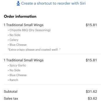 Buffalo Wild Wings - Receipt of what I requested - American Near Me - Champaign, Illinois