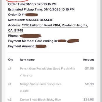 Makkee Dessert - My order was #563 and they gave me some of order #561 - Desserts Near Me - Rowland Heights, California