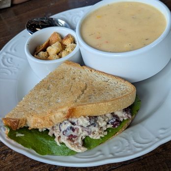 Cane River Pecan Company - Chicken Salad sandwich with shrimp and corn soup - Specialty Food Near Me - New Iberia, Louisiana Cane River Pecan Company - Chicken Salad sandwich with shrimp and corn soup - Specialty Food Near Me - New Iberia, Louisiana