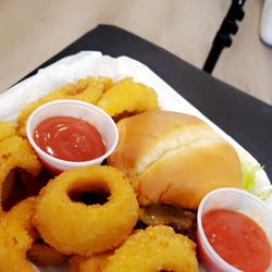 Johnny's Burger Stop - Onion rings and double bbq burger