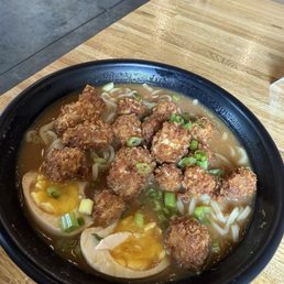 Crunchy tofu Ramen SPICY Tokubetsu. Tofu got soggy real fast, I tried to save it. Crunchy tofu Ramen SPICY Tokubetsu. Tofu got soggy real fast, I tried to save it.