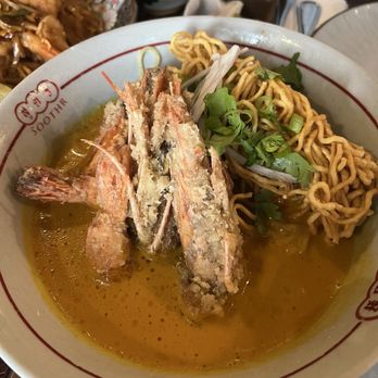 Soothr - Kao Soi with tiger shrimp - Thai Near Me - New York, New York Soothr - Kao Soi with tiger shrimp - Thai Near Me - New York, New York