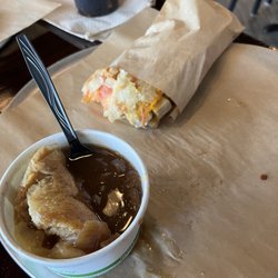 Standy’s Flatbreads And More - Onion soup, excellent! Turkey, cheddar cheese, bacon, tomatoes & honey mustard. Half eaten...