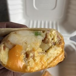 Dink's Deli & Bagel Bakery - Inside meat and cheese breakfast burrito
