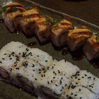 Blue Sushi Sake Grill - Lion king roll on top & the Cabo roll on the bottom - Sushi Bars Near Me - Tempe, Arizona Blue Sushi Sake Grill - Lion king roll on top & the Cabo roll on the bottom - Sushi Bars Near Me - Tempe, Arizona