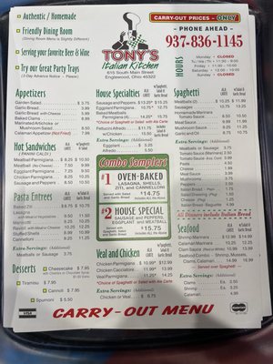 Menu photo 1 Tony's Italian Kitchen Englewood, OH Menu photo 1 Tony's Italian Kitchen Englewood, OH