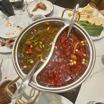 Hanoi Hot Pot - Left side is green chili and right side is spicy hot both so good - Hot Pot Near Me - Hillsboro, Oregon