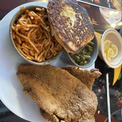 GrannyMa's Kitchen - Delicious catfish, spaghetti, green beans and hot water cornbread