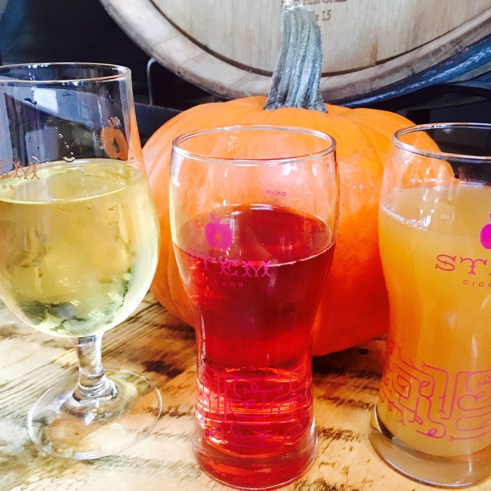 Stem Ciders - Remedy, Branch & Bramble and a glass of regular cold apple cider. - Bars Near Me - Denver, Colorado