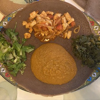 Blue Nile Restaurant - Doro Tibs Combo with a side of Gomen Wat and an order of Shiro Wat - Ethiopian Near Me - Jamaica Plain, Massachusetts