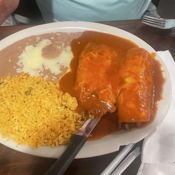 Casa Azteca - Beef enchilada, chicken tamale with rice & beans. - Mexican Near Me - Lamar, Colorado