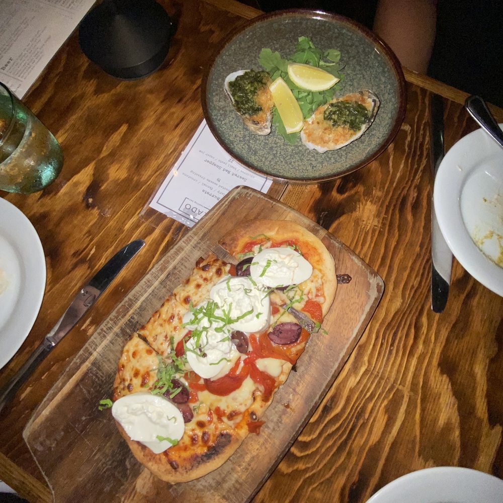 Buratta Flatbread and Baked Oysters