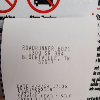 Roadrunner Markets - Reciept - Gas Stations Near Me - Blountville, Tennessee Roadrunner Markets - Reciept - Gas Stations Near Me - Blountville, Tennessee