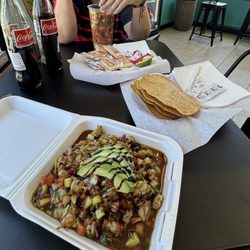 Yum Yum Ceviches - Ceviche en Salsa Negra, and the Campechana in a cup.