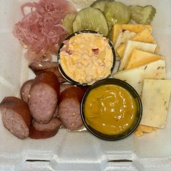 Calhoun's - Smoked Sausage and Cheese Plate - Barbeque Near Me - Knoxville, Tennessee Calhoun's - Smoked Sausage and Cheese Plate - Barbeque Near Me - Knoxville, Tennessee