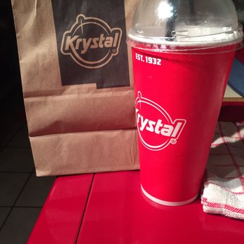 Krystal - a red cup and a brown bag - Burgers Near Me - Macon, Georgia
