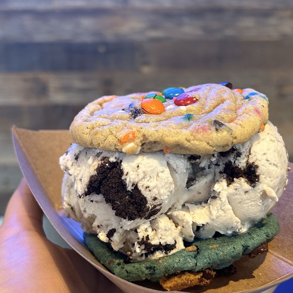 The Baked Bear - Funfetti cookie - top Cookies and cream - middle Cookie monster cookie - bottom - Ice Cream & Frozen Yogurt Near Me - Austin, Texas The Baked Bear - Funfetti cookie - top Cookies and cream - middle Cookie monster cookie - bottom - Ice Cream & Frozen Yogurt Near Me - Austin, Texas