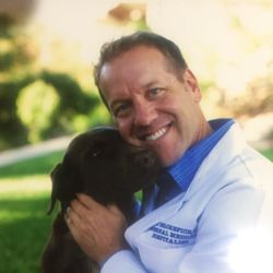 Guy Delorefice, M.D. - Dr. Delorefice ("Dr. Guy") with his chocolate lab.