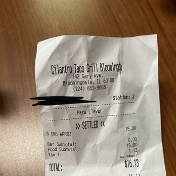 Cilantro Taco Grill - receipt - Tacos Near Me - Bloomingdale, Illinois