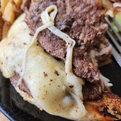 The Boat House - Juicy Lucy, 2 patties with a thick slab of mozzarella tossed between. Drive to Minneapolis to get a real Juicy Lucy at Matt's.