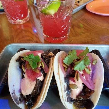 Hombre y Lobo | Tacos + Tequila - Flat 12 mushroom tacos and loganberry margaritas. - Tacos Near Me - Buffalo, New York