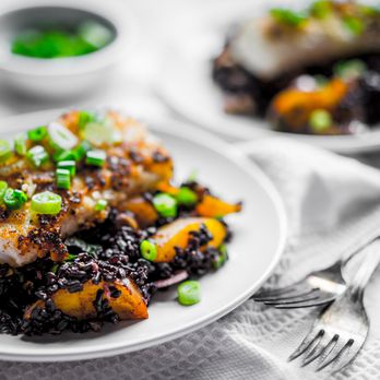 My Cuistot - a plate of black rice with chicken and vegetables - Food Delivery Services Near Me - New York, New York My Cuistot - a plate of black rice with chicken and vegetables - Food Delivery Services Near Me - New York, New York