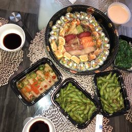 Edamame yellowtail sashimi lemon roll spectrum Salmon tuna toro and yellow tail sushi Edamame yellowtail sashimi lemon roll spectrum Salmon tuna toro and yellow tail sushi