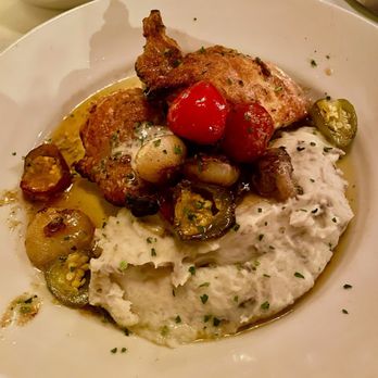 Sullivan's Steakhouse - HERB BRICK CHICKEN w/ garlic mashed potatoes, cherry peppers & balsamic onions - Steakhouses Near Me - Naperville, Illinois