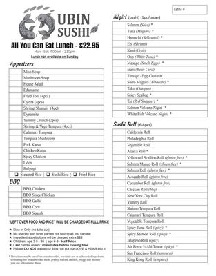 Menu photo 2 Ubin Sushi Colorado Springs, CO Menu photo 2 Ubin Sushi Colorado Springs, CO