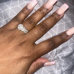 Full set with nude powder and pink tips Full set with nude powder and pink tips