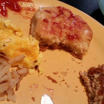 Eat 33 - Sorry for the half-eaten stuff, but you've gotta see how flat this biscuit is! - Breakfast & Brunch Near Me - Richmond, Virginia