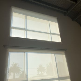 2-DayBlinds - Two roller shades installed. 10' x 8' windows with the top being ~20 feet above the floor. - Shades & Blinds Near Me 2-DayBlinds - Two roller shades installed. 10' x 8' windows with the top being ~20 feet above the floor. - Shades & Blinds Near Me