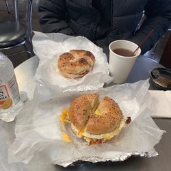 Grand Central Bagel Cafe - Toasted Tuna Onion Bagel and Toasted Everything Bagel with Bacon Egg and Cheese