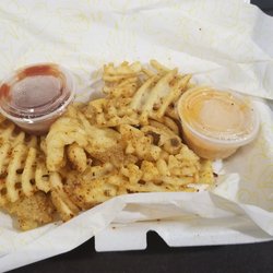 Decibel Korean Fried Chicken - Seasoned waffle fries with 2 dipping sauces.